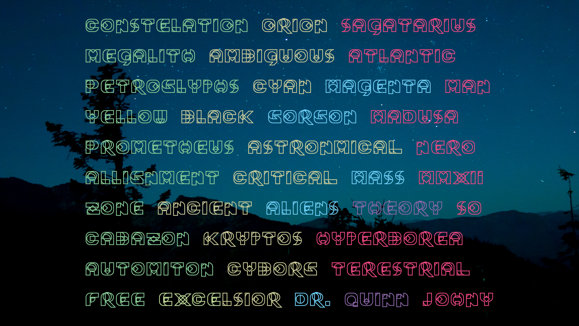  sample card with various words
