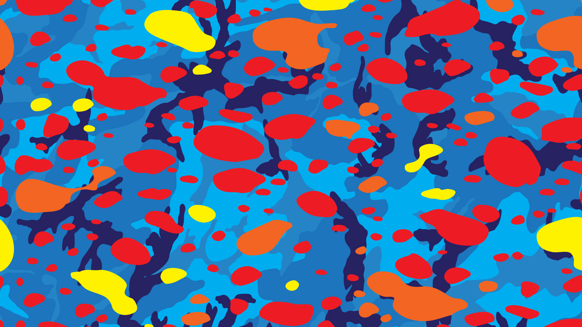 blue camo with bright yellow and orange lava spots