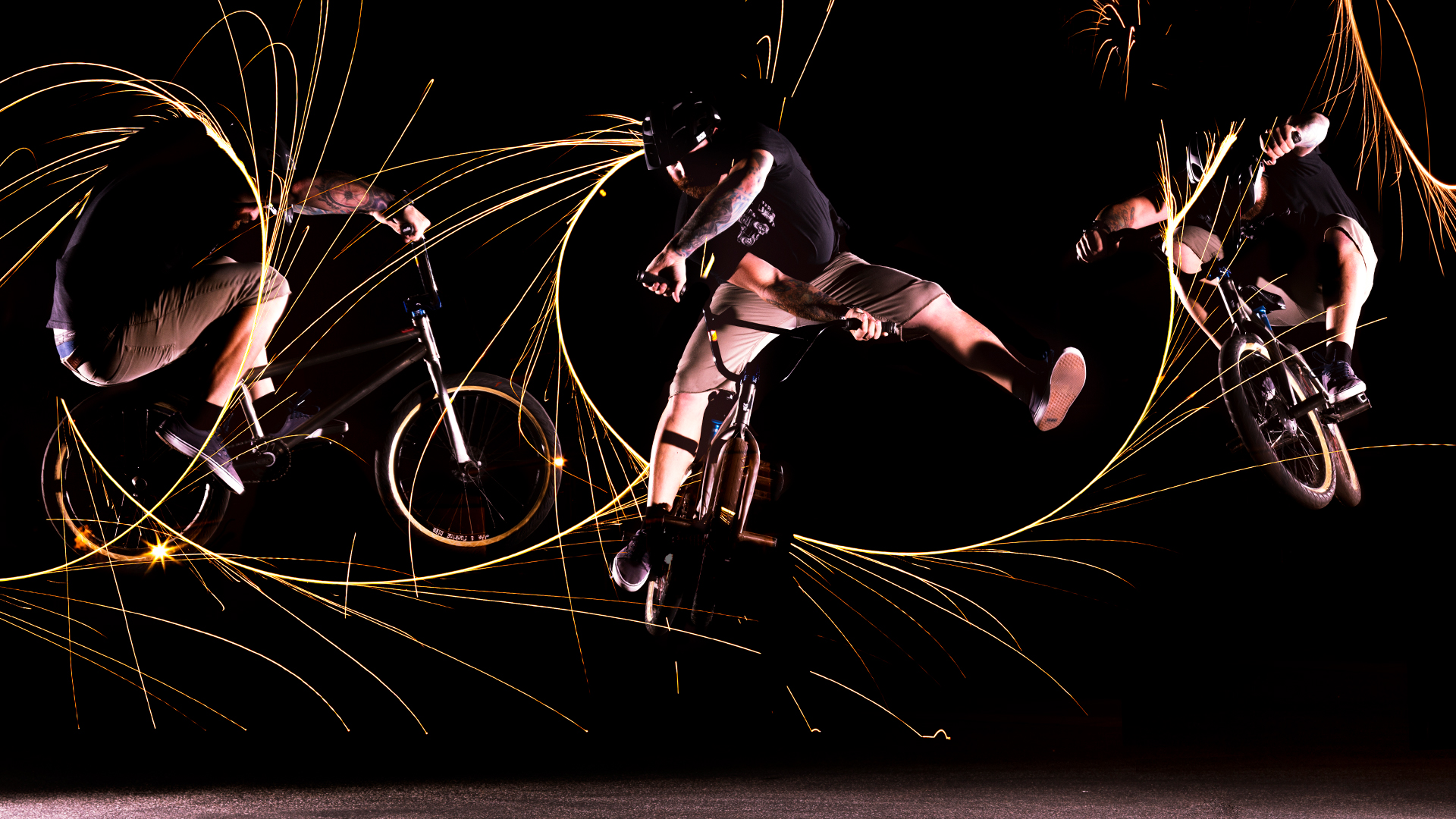 long exposure, bmx, fireworks