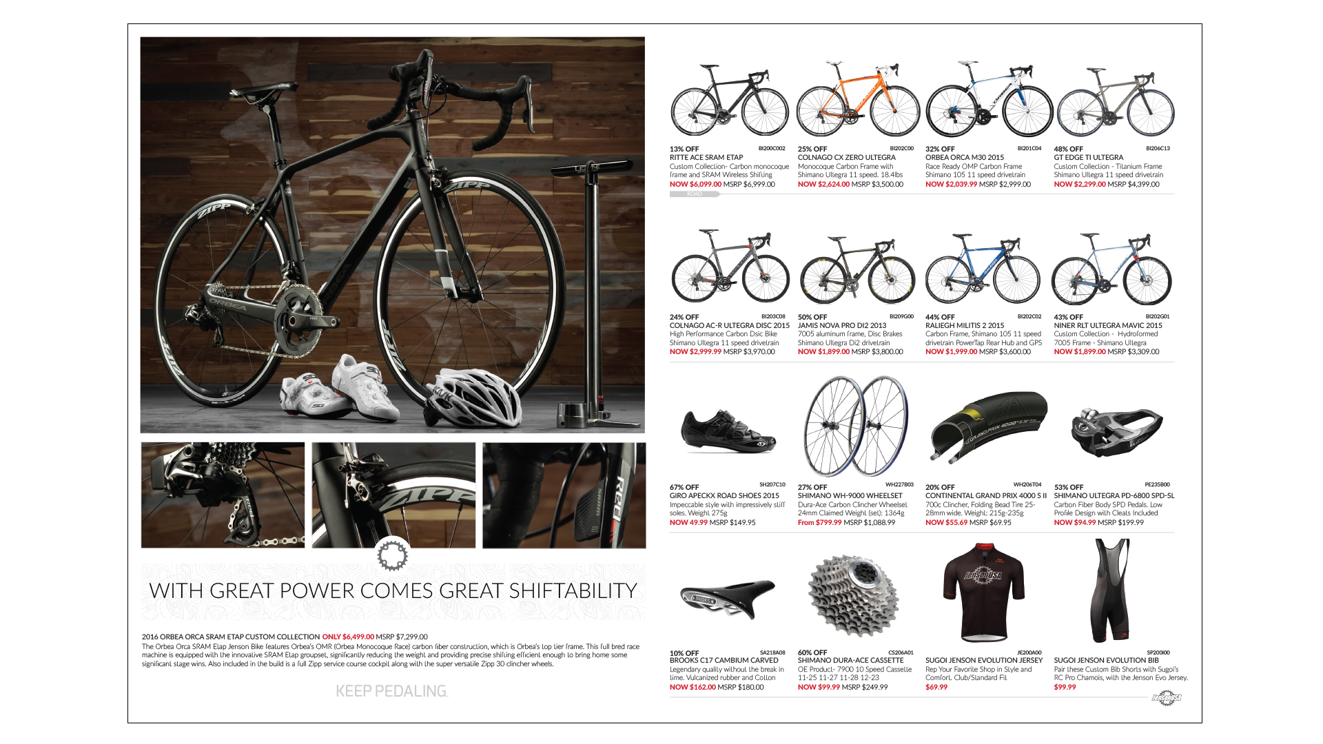 Quadfold layout design featuring SRAM Red Etap advertorial detail