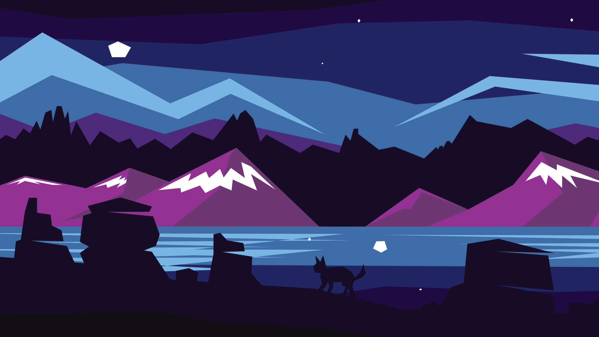 angular art, a landscape  of rock and mountains