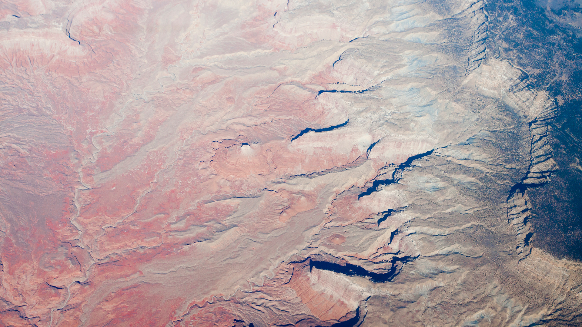 looking down on a canyon from the air