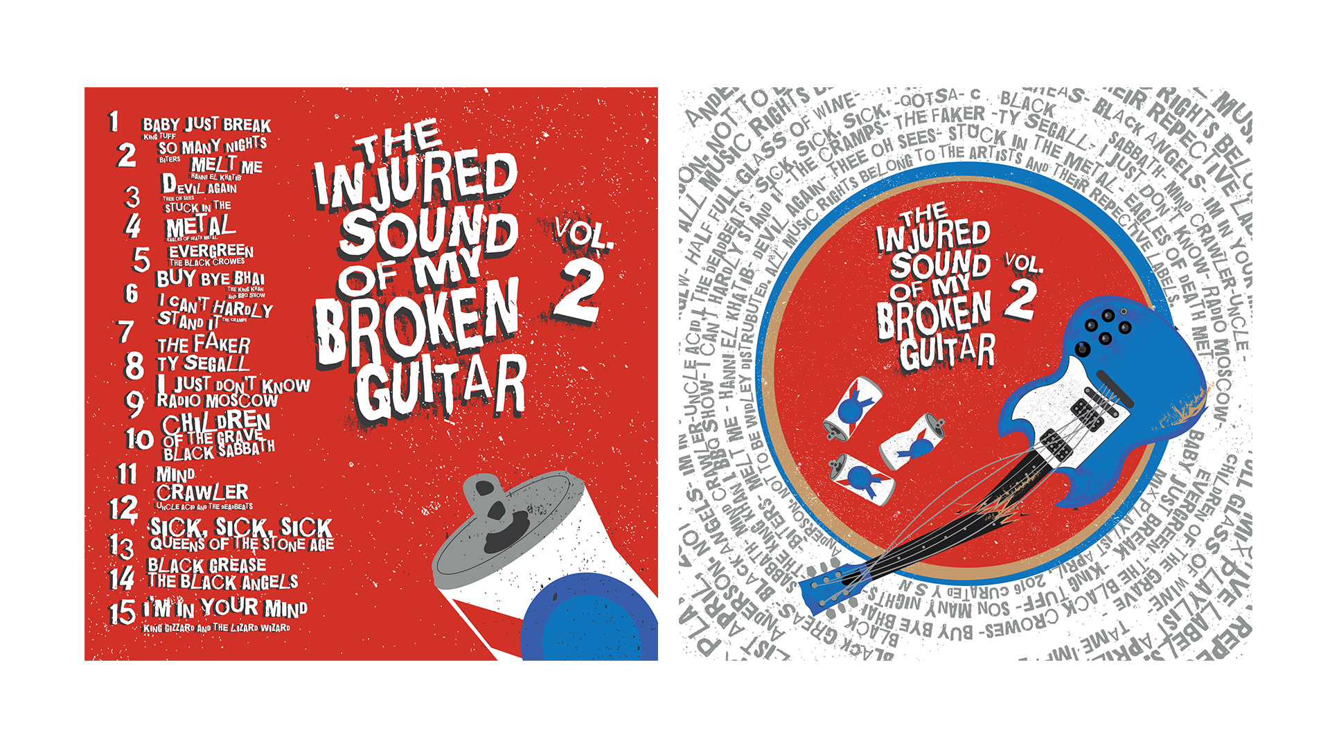 vector artwork, album art, beer cans, guitars